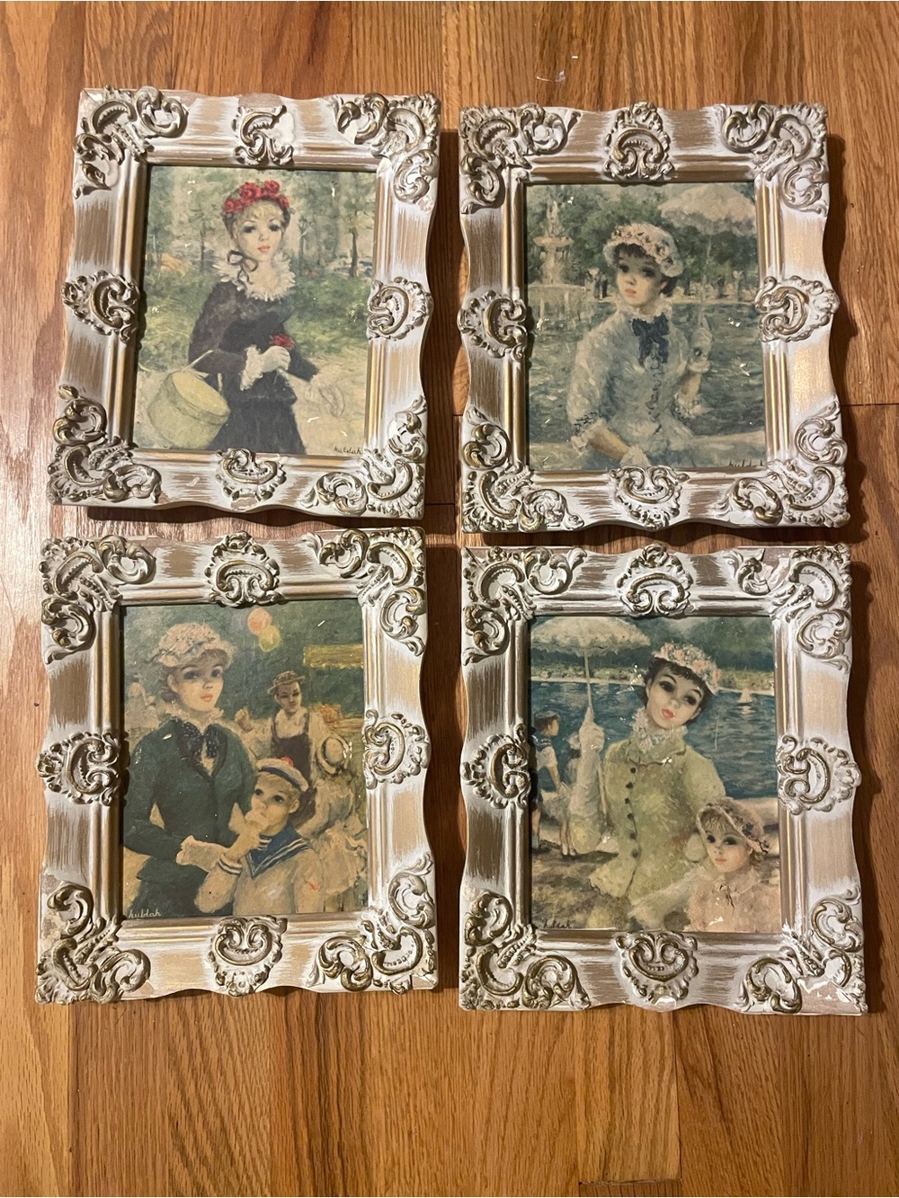 Set of 4 Vintage Ornate Cream Decorative Wall Frames with Victorian Portraits